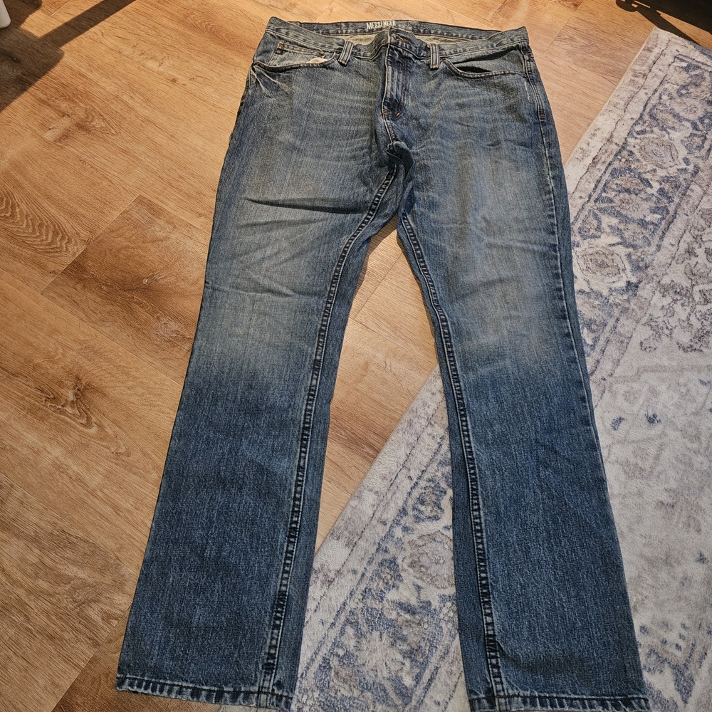 Mens Blue Denim Freeworld Jeans Size 38x32 Skinny Fit
